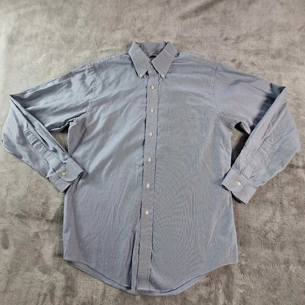 Brooks Brothers Dress Shirt Mens 16 34/35 Blue Stripe Slim Fit LS Button Down